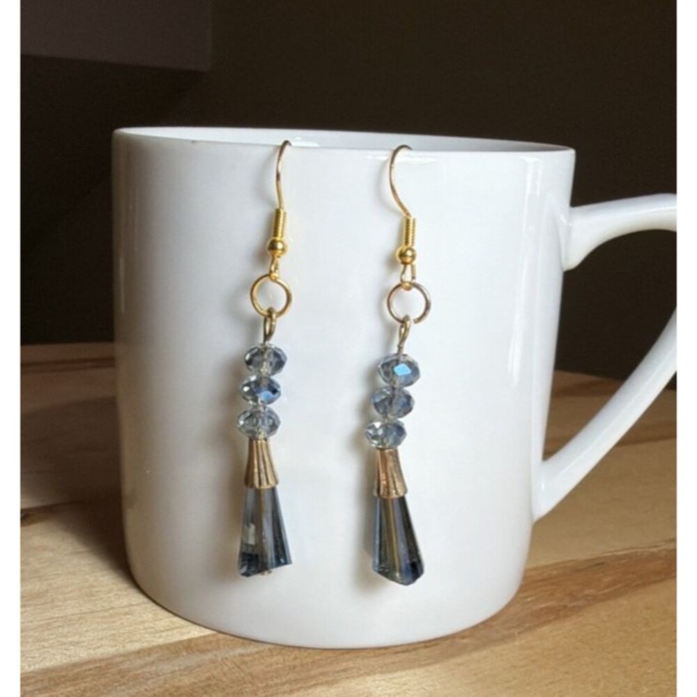Blue Grey Crystal Dangle Earrings Gold Tone Hook Fashion Jewelry